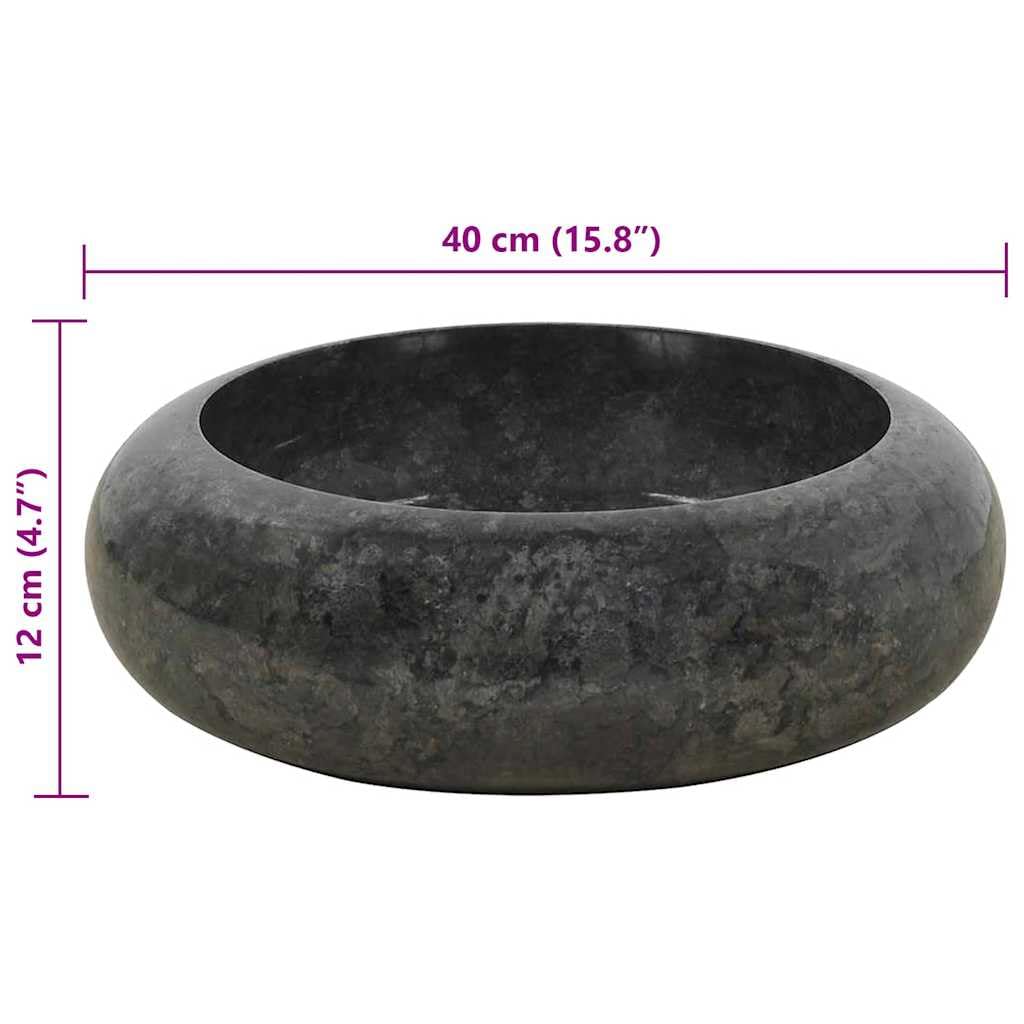 Lavabo de mármol negro de 40 x 12 cm, lavabo redondo de piedra natural para baño o baño, fregadero de diseño hecho a mano, robusto y fácil de limpiar