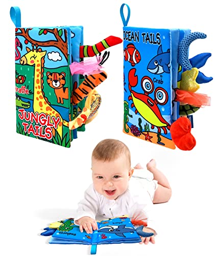 Image of Baby Cloth Books 2PCS High Contrast Sensory Crinkle Book for Babies Tummy Time Early Learning Infant Toys for 0-18 Months