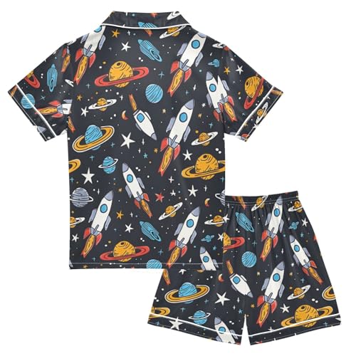 ALAZA Universe Solar System Planet Pajamas Satin Pajama Set Short Sleeve Button Down Sleepwear2