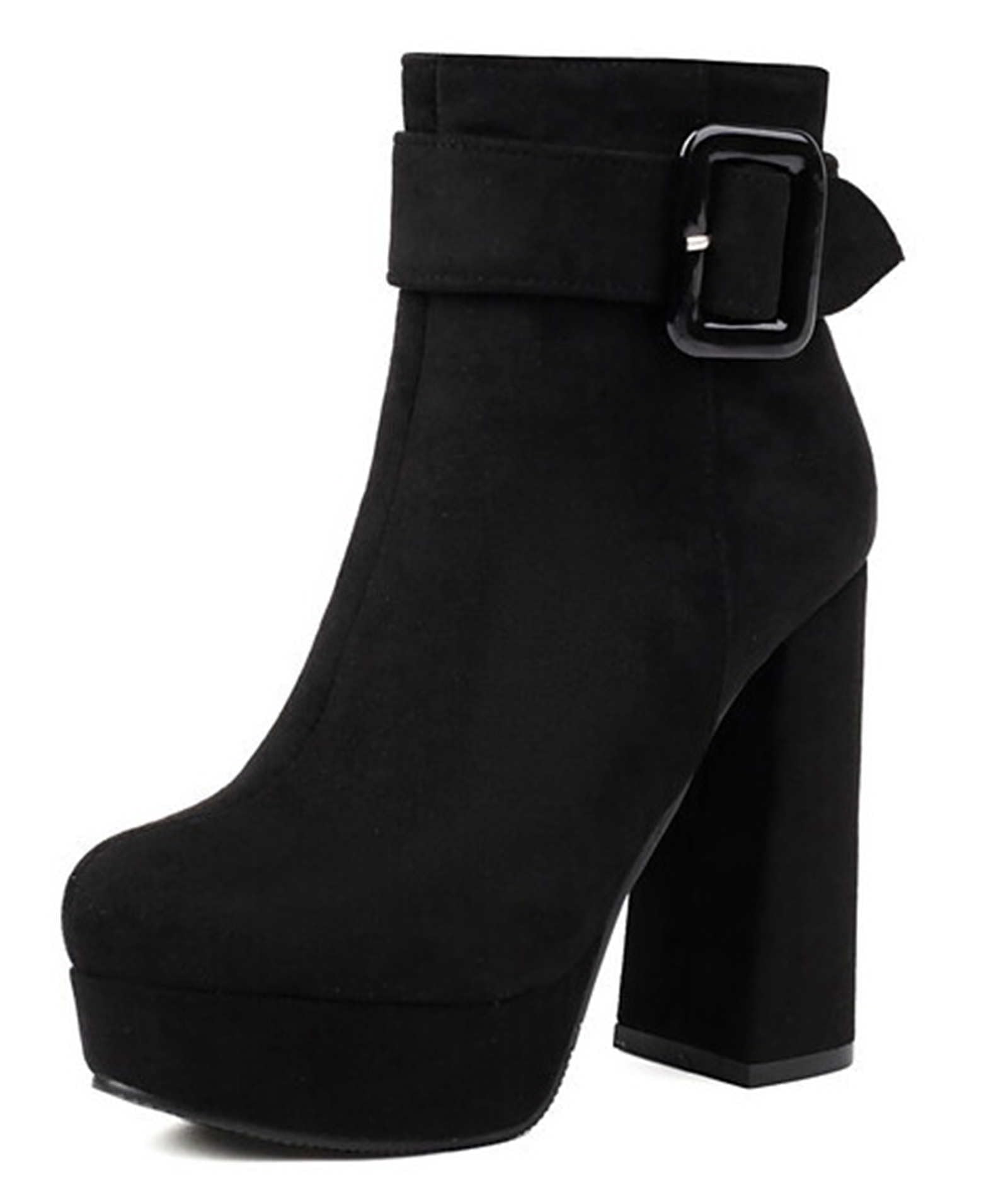 Womens Booties with Heel Platform Buckle Ankle Boots Chunky Block High Heels Side Zipper Short Booties