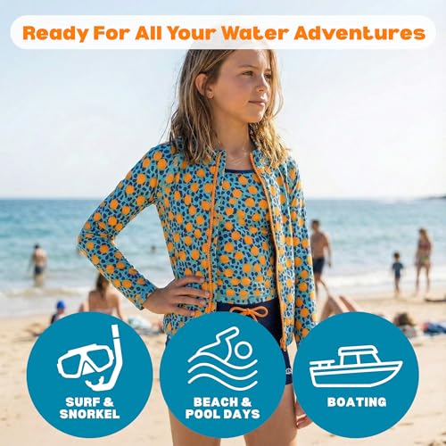 Image of SwimZip Girls' 3 Pc Swim Set w /Long Sleeve Rash Guard, Tankini & Shorts UPF 50+