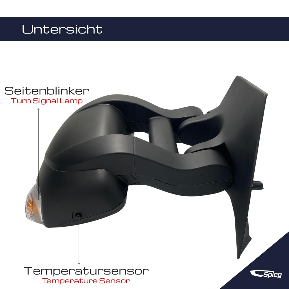 Spieg Außenspiegel Rechts für Renault Master 3 2010-2024 | Opel Movano B 2010-2021 | Nissan NV400 2010-2021 Manuell Einklappbar, Langer Arm, Temperatursensor, Blinklicht, 9 PIN