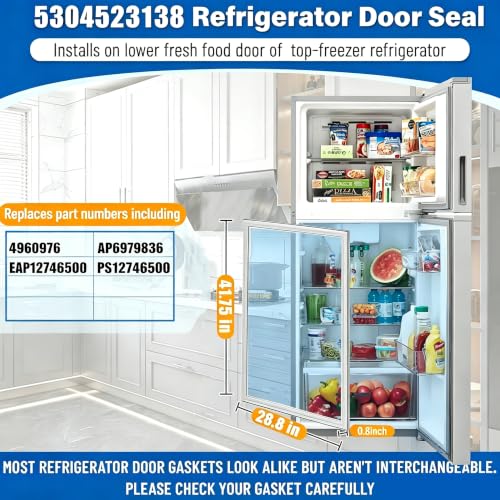 Image of Upgraded 5304523138 Refrigerator Door Gasket for Frigidaire Electrolux | 41.75″x28.8″ 5304523138 Replace 4960976 AP6979836 PS12746500 Fresh Food Door Gasket Replacement Fit FFHI1835VS0 FFTR2045VD0