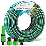 5pc Garden Hose Pipe with Connectors and Adjustable Spray Nozzle Fitting - Reinforced Weatherproof Garden Hosepipe with Hose Nozzle and Hosepipe Connectors for Car Washing and Plant Watering (15m)