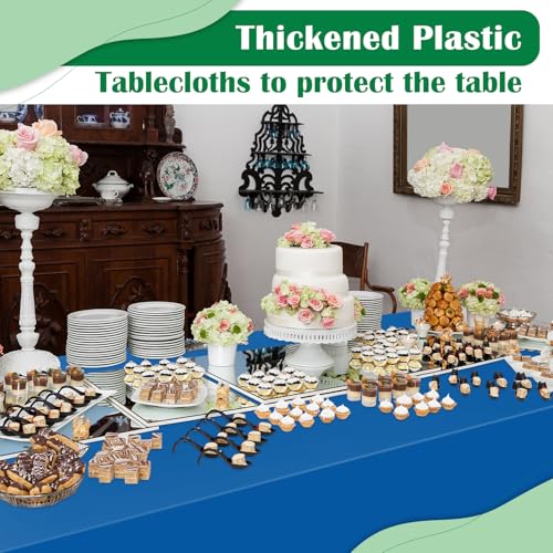 Image of Blue 14 Pack 54 x 108 Inch Plastic Tablecloths, Disposable Rectangle Tablecloth, Party Table Cover Plastic Table Cloth