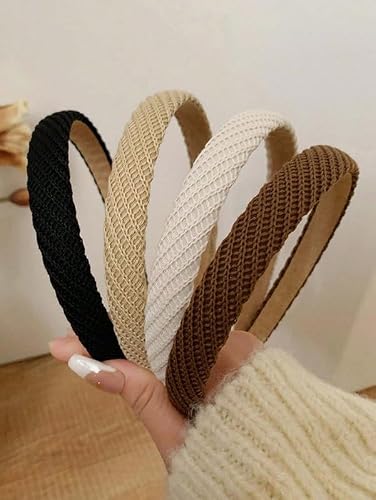 4Pcs Knitted Headbands Solid Colors Vintage Elegant Soft Sponge Hairband Daily Wear Thin Non Slip Square Headbands Face Washing Makeup Clothing Matching Hair Accessories for Women