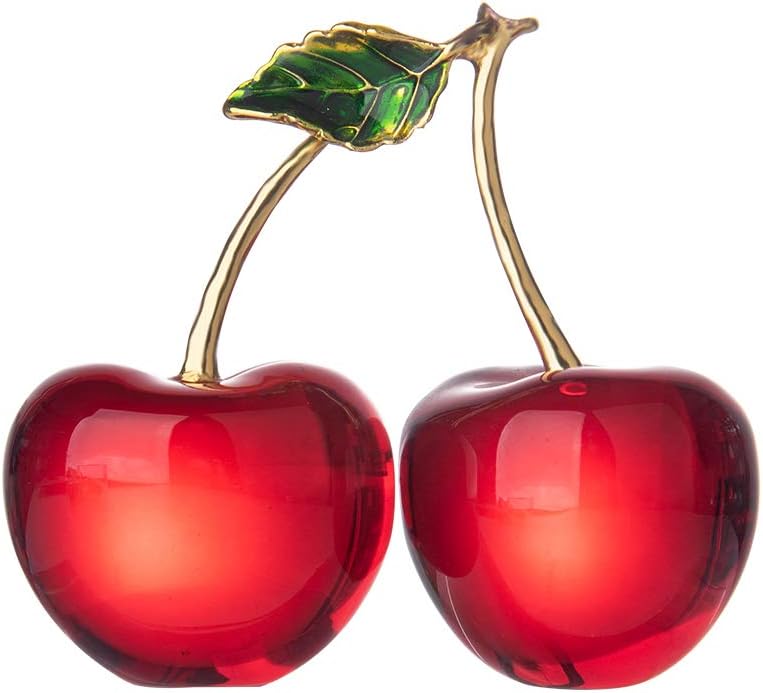 LONGWIN Crystal Cherry Figurine Glass Fruit Status Paperweight Home Decor Ornaments Tabletop Centerpiece