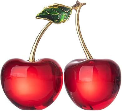 LONGWIN Crystal Cherry Figurine Glass Fruit Status Paperweight Home Decor Ornaments Tabletop Centerpiece