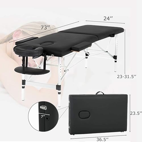 Miniatura 7 de PayLessHere Mesa de masaje, cama de masaje, cama de spa de 73 pulgadas, mesa de masaje de aluminio con funda de transporte para cara, altura