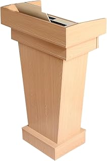 Podio portátil de madera con almacenamiento, soporte de púlpito de base pesada para iglesias y restaurantes, escritorio de anfitriona de altura ajustable, acabado amarillo