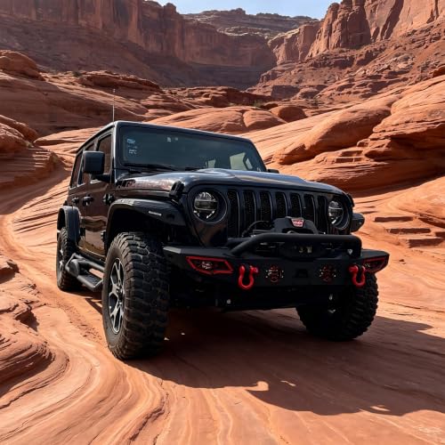 Image of Steel Front Bumper Compatible for Jeep Wrangler 2007-2028 & Gladiator 2020-2028 | Heavy-Duty Winch-Ready with Stinger Bar | Versatile Off-Road OEM Fog Light Brackets & LED