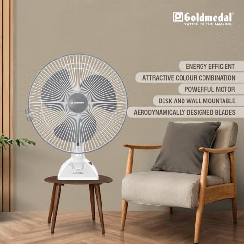 Image of Goldmedal Air On 230 mm 2-in-1 Personal Fan | Desk & Wall Mountable | Lightweight & Portable | High-Speed Performance | Ideal for Home & Office | 2-Year Warranty | (White Grey)