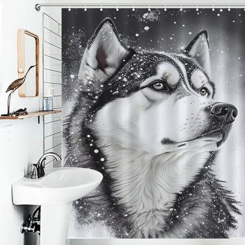 Rideau de douche loup polyester lavable imperméable 152x183cm pour baignoire domicile