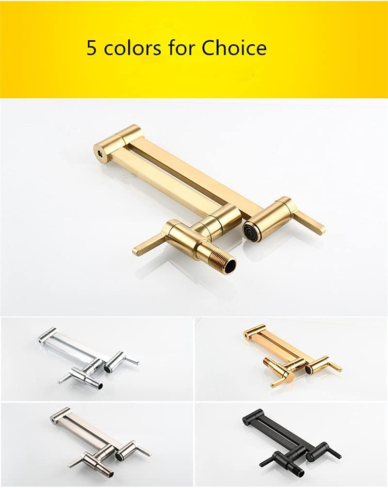 Sink Mixer Tap Wall-Mounted Pot Filler Wall Mounted Foldable Kitchen Single Cold Hole, Rotate Folding Spout Brushed Gold Brass Faucet Fauce