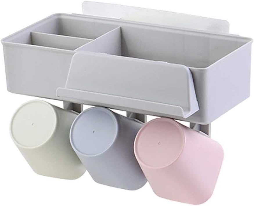 Toothbrush Holder Multifunctional Wall Mounted Bathroom Storage Organizer Anti-dust with Self-Adhesive Easily(3 Cups)