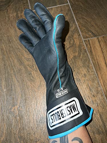 Bull Riding Glove Adult Right Hand Master Bulls Black & Turquoise Leather - Ept Bull Ropes Sz: 9.0 #TOP2