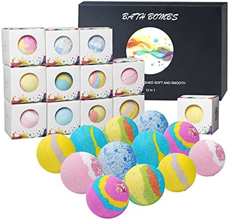 Bath Bombs Set, Handmade Natural and Organic Bath Bombs, Bubble Bath Rich in Essential Oil, Shea Butter, Fizzy Spa to Moisturize Dry Skin, Birthday Gifts for Women, Girls -12PCS