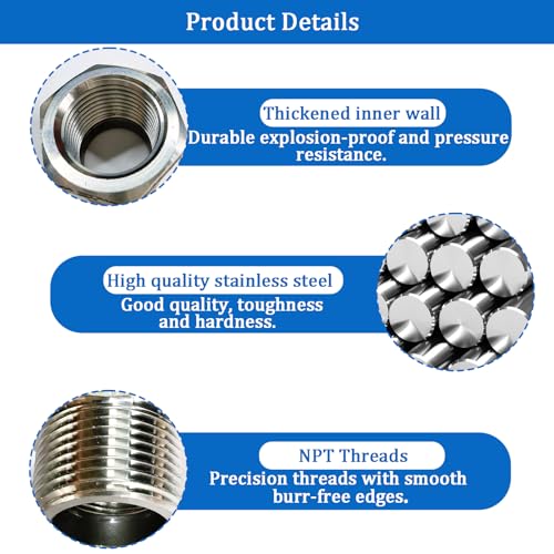 Image of 2 Pcs Stainless Steel Bushing 1 /2 inch Male to 1 /4 inch Female, 1 /2 inch to 1 /4 inch NPT Adapter Hex Reducing Pipe Adapter Fitting Stainless Steel Fitting Pipe Hose Tube Adapter Convert