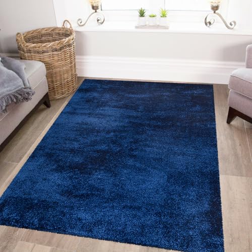Image of renoazul® Thick High Pile Solid Rugs For Living Room With Jute Backing, Yourk - 120x170 cm - Blue, Washable Rugs For Bedroom, Ideal For Lounge, Fireside, Office, Kitchen & Dining Room.