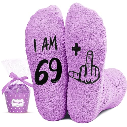 HAPPYPOP 70 65 Birthday Gifts for Women - 61 62 63 64 66 67 68 69 Birthday Socks in Purple