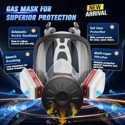 2025 Upgraded Gas Mask, Gas Masks Survival Nuclear and Chemical, Full Face Gas Mask with 40mm Activated Carbon Filter and 6001 Filter, 6800 Respirator Mask for Gases, Vapors, Dust, Chemicals - Image 4
