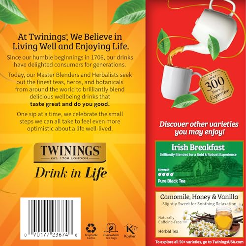 Twinings English Breakfast Black Tea Individually Wrapped Bags, 100 Count (Pack of 1), Smooth, Flavourful, and Robust, Caffeinated, Enjoy Hot or Iced, 100 Teabags - Image 6