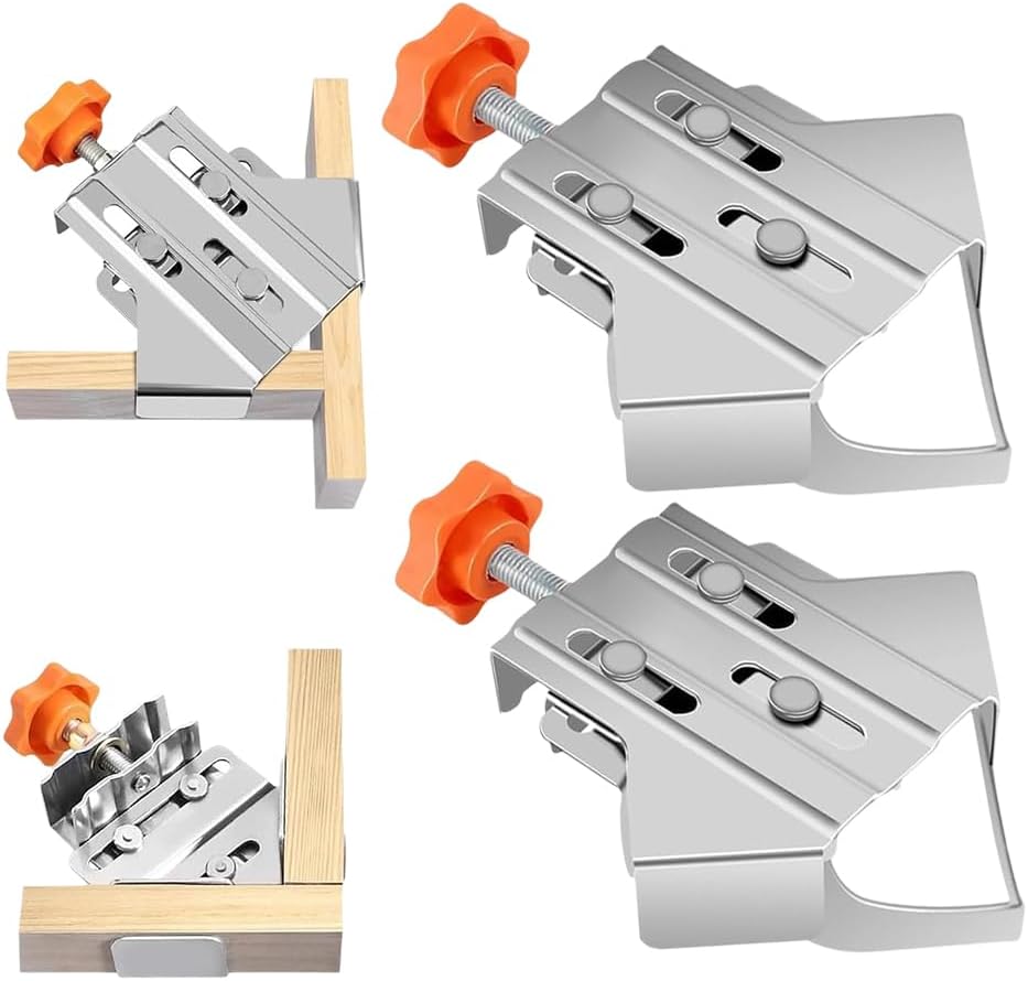 Quick Right Angle Fixing Clip, Multipurpose Stainless Steel 90° Degree Corner Clamp for Woodworking, T-shaped Right Angle Clamping Tool with Adjustable Swing Jaw Right Angle (2pcs-Closed Type)