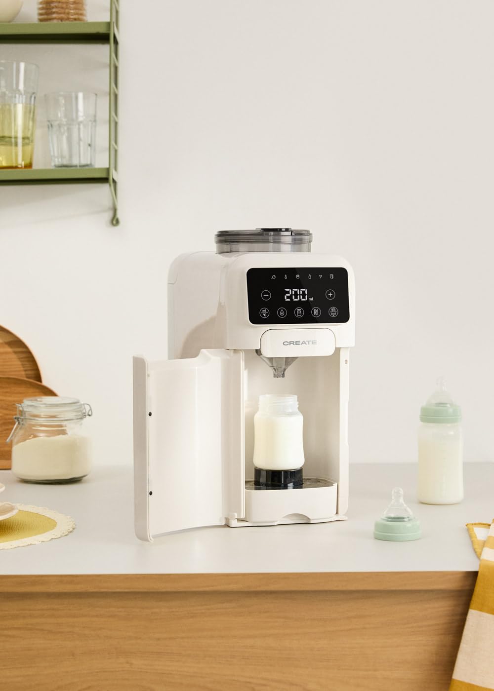 CREATE/BABY THERA MATIC/Preparador de biberones automático con dosificador de fórmula blanco roto/Temperatura y dosificación ajustables, diferentes alturas de biberón, autolimpieza, 1350W