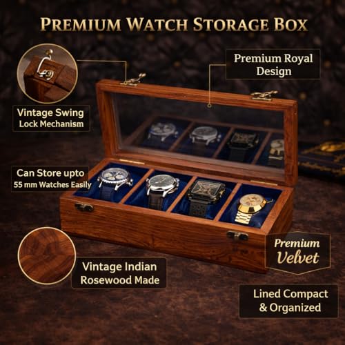 Image of Watch Box For Men, Wooden watch boxes, Watch case for men, Indian Rosewood Timekeeper box with hinged lid, Timepiece storage Box, Organiser Display Case, Gift for him(dark wenge)