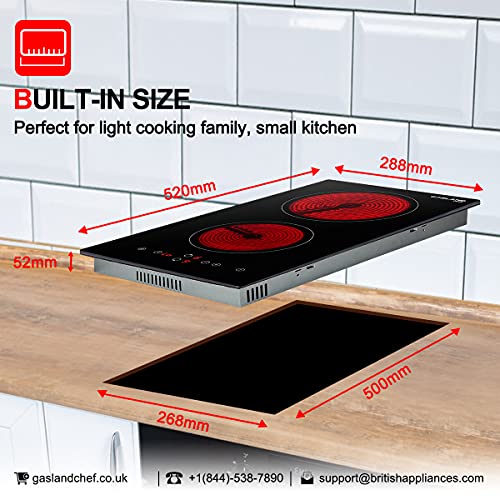 Gasland Chef CH30BF 30cm Builtin Ceramic Hob, 2 Zones Sensor Touch Electric Cooktop 3.0kW Timer