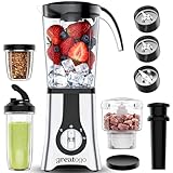 Greatogo Smoothie Blender Food Processor Combo, 13 Piece All-in-One Kitchen System with Grinder Meat Chopper, 4 in 1with 4 BPA-Free Cups(10oz-42oz) Shakes,Baby Food,Blending,Dishwasher Safe,Ideal Gift