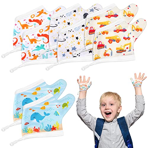 Seematn 4 Pairs Thumb Sucking Stop for Kids Breathable Thumb Suck Guard for Baby Toddler Stop Sucking Fingers Nail Biting Gloves(3-6 Years,Dinosaur)