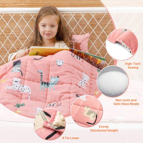 Image of Uttermara Weighted Blanket 7 lbs, Ultra Cozy Minky Fleece and Cotton Sided with Cartoon Patterns, Reversible Heavy Blanket Great for Calming and Sleeping, 36x48 inches, Pink Cat