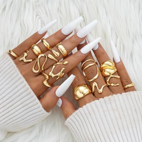 Image of Shining Diva Fashion Stylish Trendy Finger Rings Set for Women & Girls | Chunky Minimal Statement Ring Combos Modern Elegant Jewellery Collection