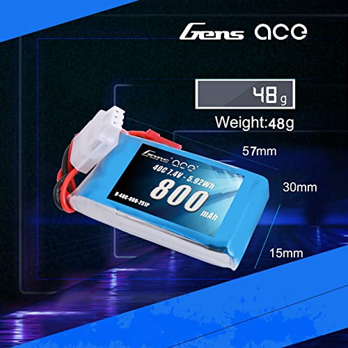 Gens Ace 800Mah 2S 7.4V 40C Lipo Battery Pack With Jst-Syp Plug For 250 Helicopter 800Mm Warbird #TOP1