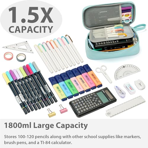 Image of SPACEMATE Pencil Case Pouch Box Bag School Supplies Girls Boys Kids, Cute Preppy Stuff Large Big Capacity Aesthetic Pen Organizer, Back to College Stationary, Powder Blue, Classic Stlye, 1800ml