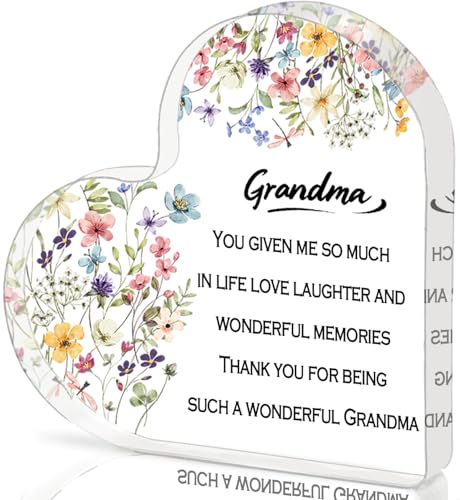 Heart-Shaped Acrylic Plaque, 3.9x3.9 Inch Decorative Sign - Grandparents Day, Birthday, Christmas | Personalized Keepsake for Grandmother, Home & Kitchen Wall Decor, Ideal for Grandma Gifts & Grandparents Day Gifts