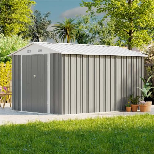 Image of Patiowell 8x10 FT Outdoor Storage Shed, Metal Sheds, Gray