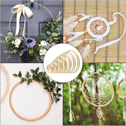 KOXXIAMOQ 14 Stück Holzringe zum Basteln, Bambus Holzreifen, Traumfänger Ringe, Bastelringe Holz Makramee Ringe für Blumenkranz DIY Handwerk Hochzeitskranz Wandbehang Deko(8/10/13/15/17/18/20 cm)