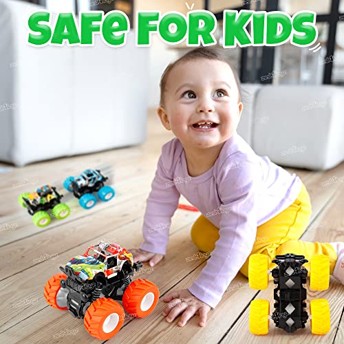 Image of Zest 4 Toyz Friction Powered Cars for Kids 4WD Mini Monster Trucks Big Rubber Tires Baby Boys Super Cars Blaze Truck Children Gift Toys Multi Color (Set of 2)