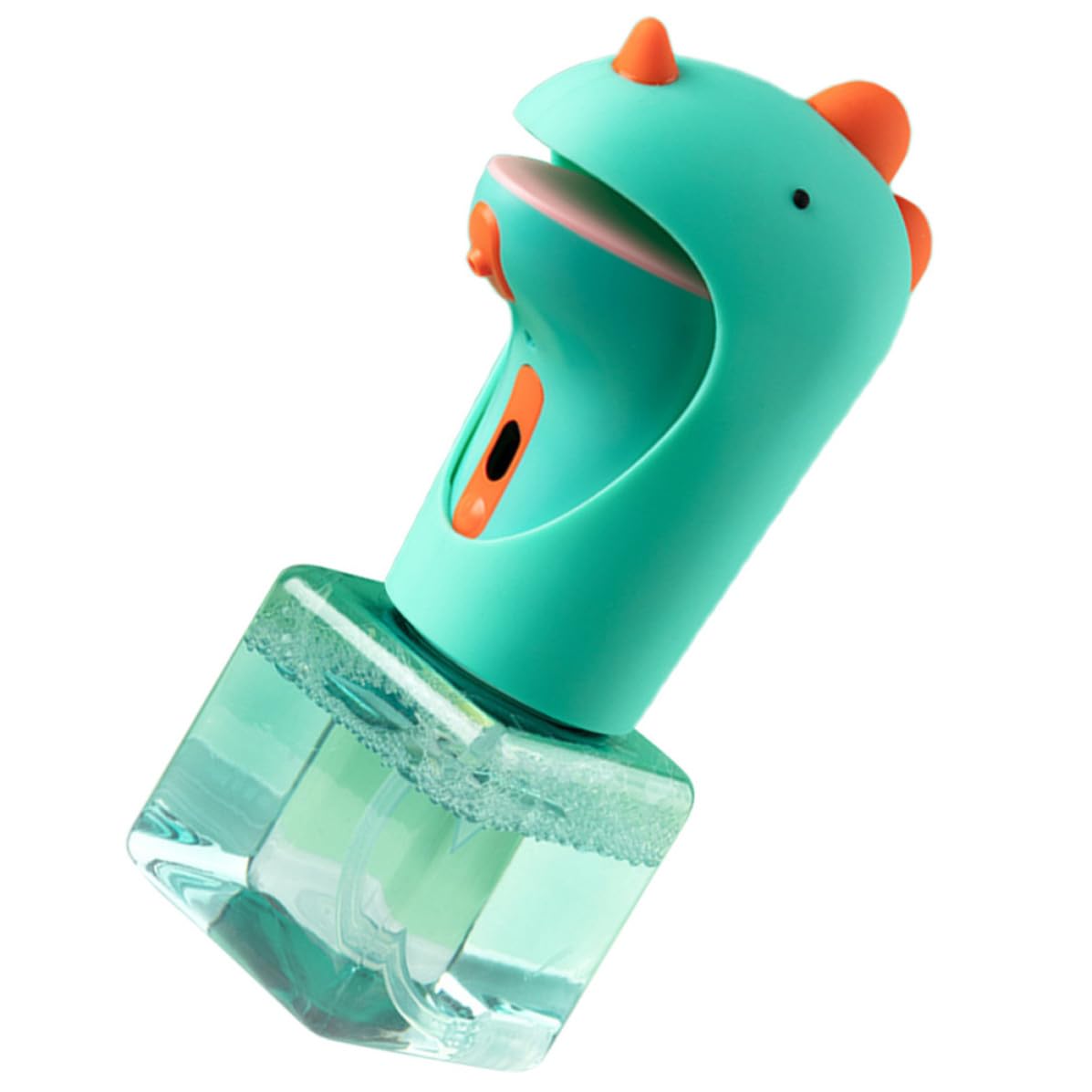 TEHAUX Dispensador de Jabón sin Contacto Dispensador de Jabón Automático de Dinosaurio de Dibujos Animados, Verde, Silicona, Abs y Petg, Antideslizante, Ligero, Cocina y Uso Diario