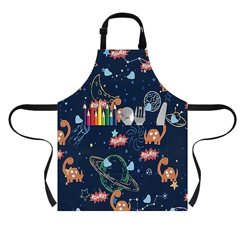 COEQINE Kids Apron Adjustable Strap With 2 Pocketm Painting Cooking Baking With Dinosaur Print