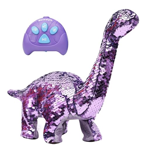 Monealpis Dinosaur Toys for Girls - Sequin Walking Dinosaur Toy with Remote, Roar, Sing, Walk, and Repeat Features, Dinosaur Toy Gift for Kids, Toddlers, Birthday, Christmas, Easter