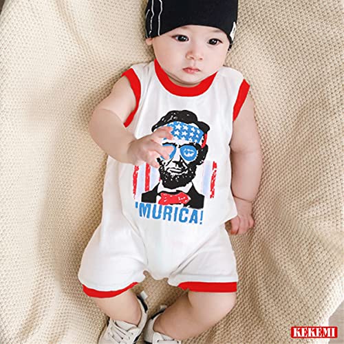 Kekemi Newborn Baby Boy 4Th Of July Romper One Piece Us Flag Independence Day Infant Boy Jumpsuit Summer Outfits (Red, 18-24 Months) #TOP2