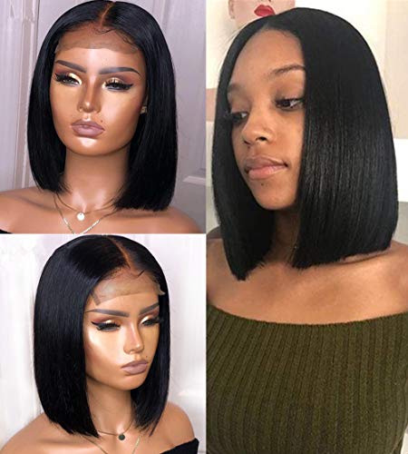 Halo Lady Straight Short Bob Wig 4x4 Lace Front Human Hair Wigs Glueless