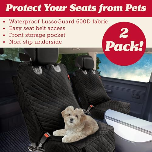 Image of Lusso Gear Dog Car Seat Cover for Front Seat (2 Pack) - 100% Waterproof, Nonslip - Full Protection for Passenger Chair, Captain Chairs - Rear Seat Protector for Dogs - Fits Cars, Trucks, SUVs
