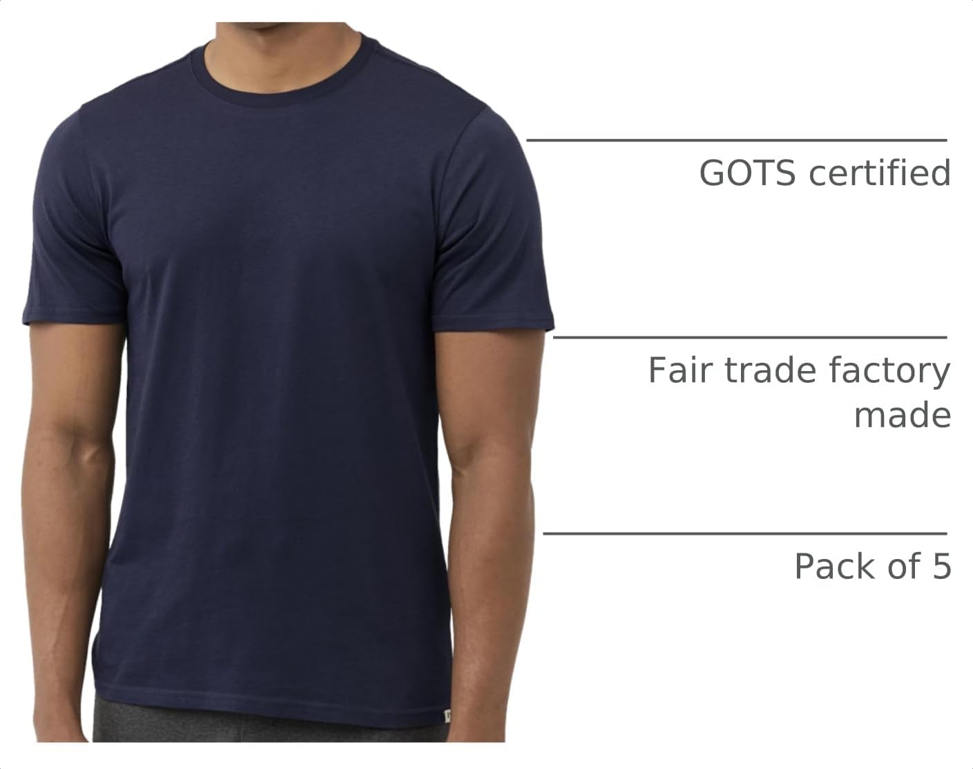 Pact Men's Organic Cotton Softspun Standard Fit Crew Neck T-Shirt, Pack of 5 image 4