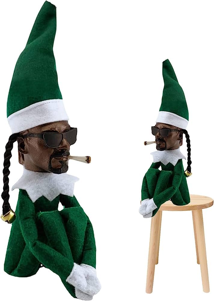 Christmas Elf Doll — Black 11.8 inches Handmade Hip Hop Plush Toy Gifts for Home, Garden, Halloween (Green)