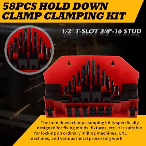 Image of 58 Pcs 1 /2 inch T-Slot 3 /8 inch-16 Stud Clamp Compatible with Milling CNC | Hardened Alloy Steel, High Clamping Stability