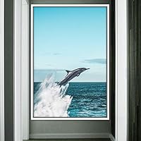 Framed Canvas Wall Art Fish on The Surface Bedroom Dolphin Marine Life Multicolor Nautical Photography - 16x24 inches